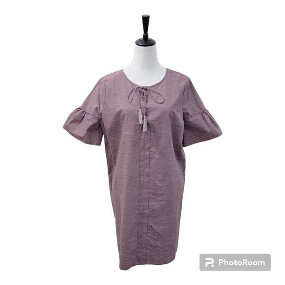 Talori Dresses & Skirts - Talori Shift Mauve Off White Pin Stripe Lace Up Tassel Front Flare Dress Size L